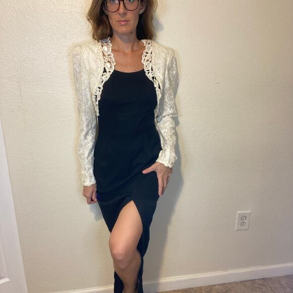 Scott McClintock Dresses & Skirts - Vintage Scott McClintock Black & White Long Sleeve Lace Trim Gown Dress Size 10